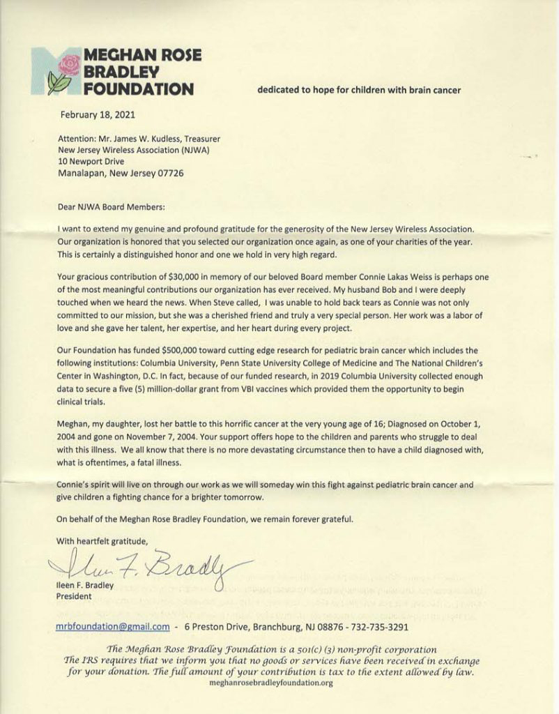 Mehghan Rose Foundation letter 2021